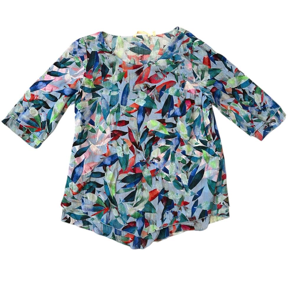 Soft Surroundings Tunic Top Blouse Womens Medium Siesta Key Layered Blue Beachy